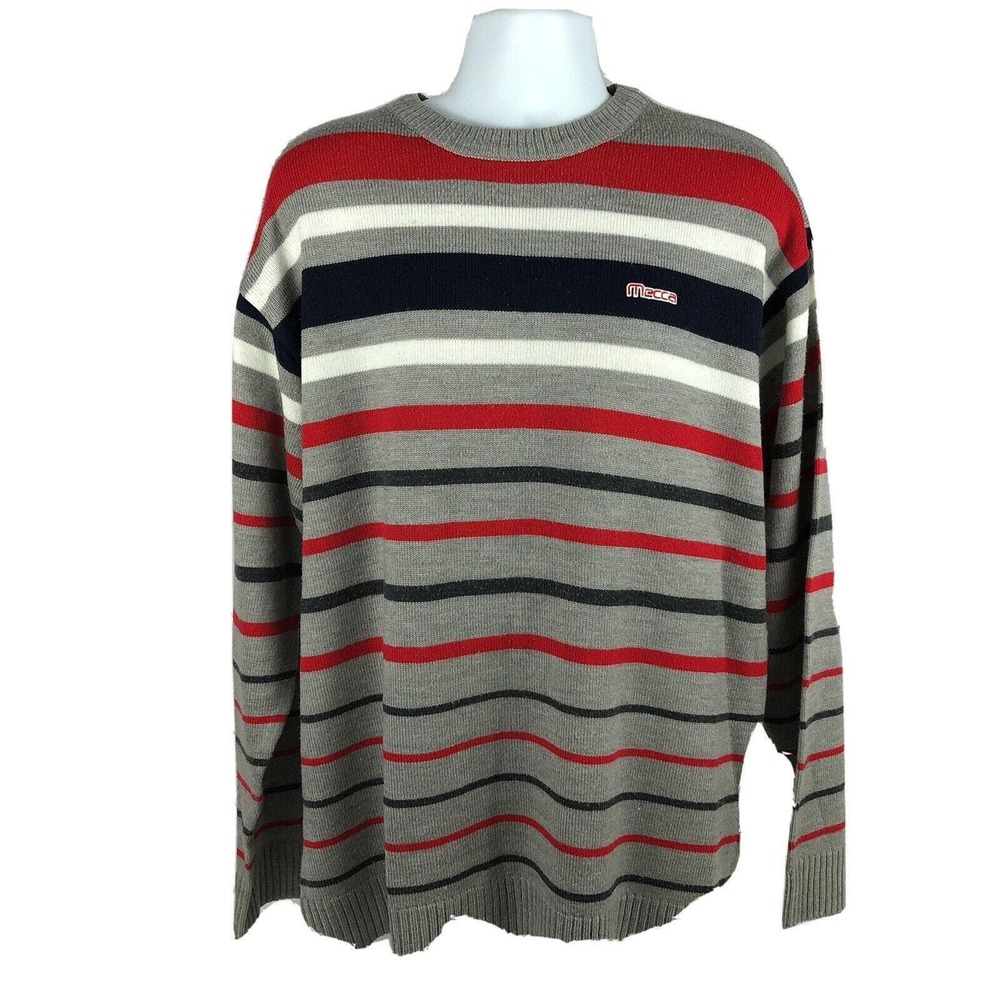 Mecca Sweater Hip-Hop Striped Streetwear Tight‎ Cable Knit Size 2XL Vintage 90s